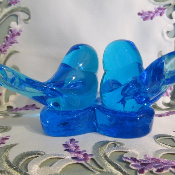 Vtg Blue Glass Double Bluebird of Happiness Bluebirds on Heart Leo Ward 1991 - Picture 10 of 16